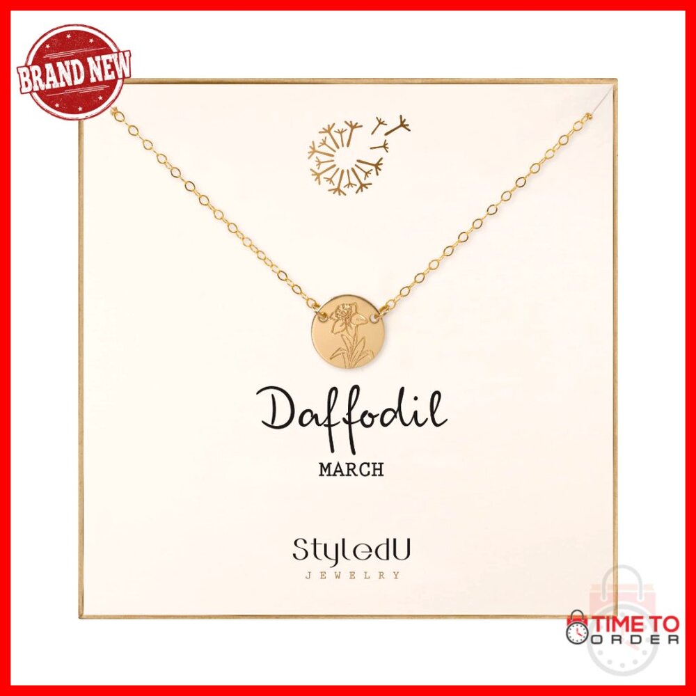 14k Gold Filled Birth Flower Pendant Necklace Personalized Dainty Hand Stamped